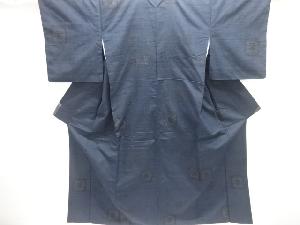 アンティーク　抽象模様織り出し本真綿結城紬80亀甲着物